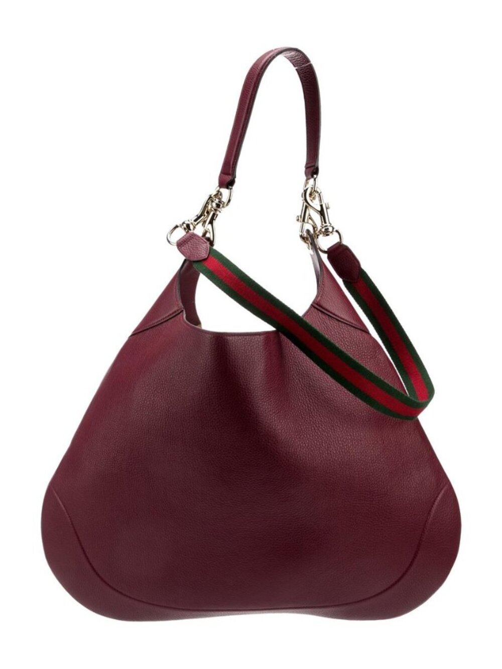 Gucci Large B Bag 2025 Burgundy Leather Bucket Bag w/ Pouch Web Strap, LUX